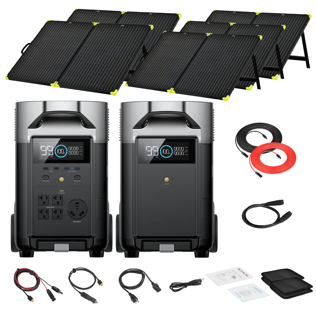 EcoFlow DELTA Pro Solar Kit, 7,200Wh, 3,600W, Extra Battery and 200W Portable Panels