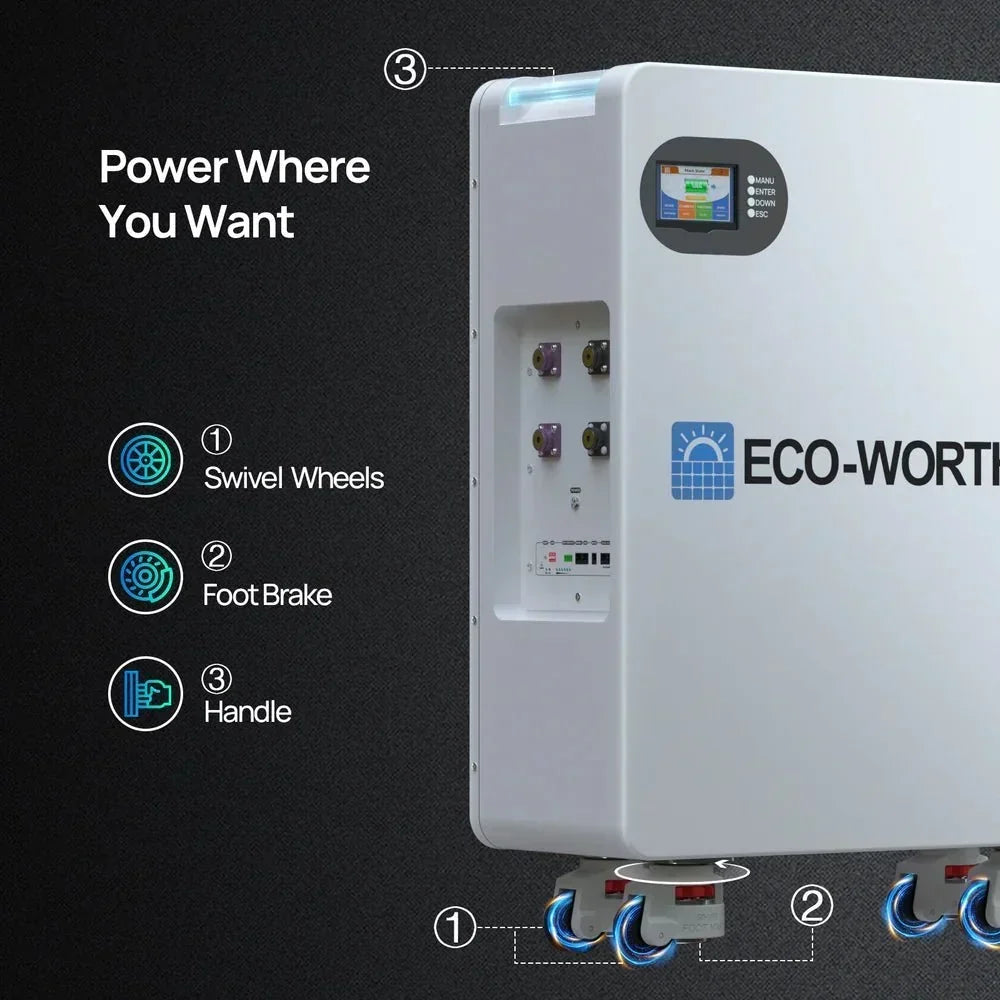 ECO-WORTHY Floor-Standing LiFePO4 Battery, 51.2V, 280Ah, with Wheels - Image 6